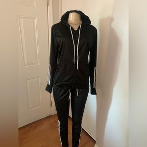 Women Sweatshirt Set Solid Color Casual Zipper Hoodies Daily 2 Pieces Set